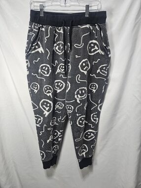 Empyre Sweatpants Womens M Gray Smiley Face Print Joggers Fleece Lined Streetwea